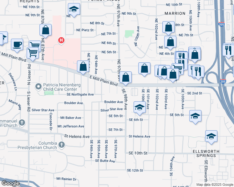map of restaurants, bars, coffee shops, grocery stores, and more near 9604 Boulder Avenue in Vancouver