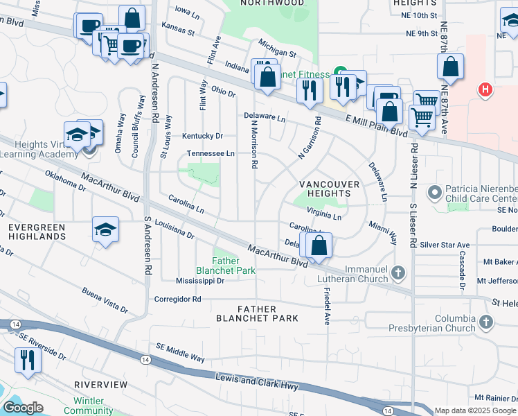 map of restaurants, bars, coffee shops, grocery stores, and more near 7405 Carolina Lane in Vancouver