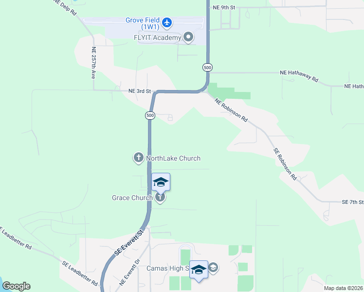 map of restaurants, bars, coffee shops, grocery stores, and more near 26500 Southeast 5th Street in Camas