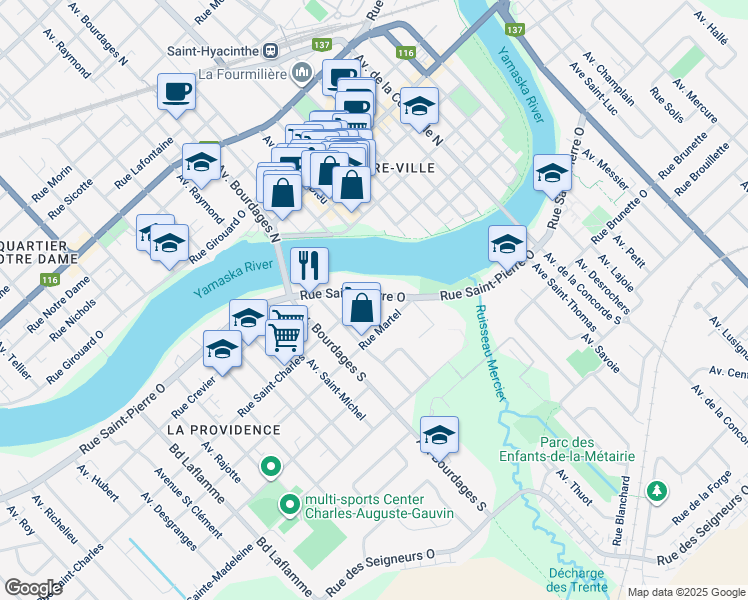 map of restaurants, bars, coffee shops, grocery stores, and more near 1865 Rue Saint-Pierre Ouest in Saint-Hyacinthe