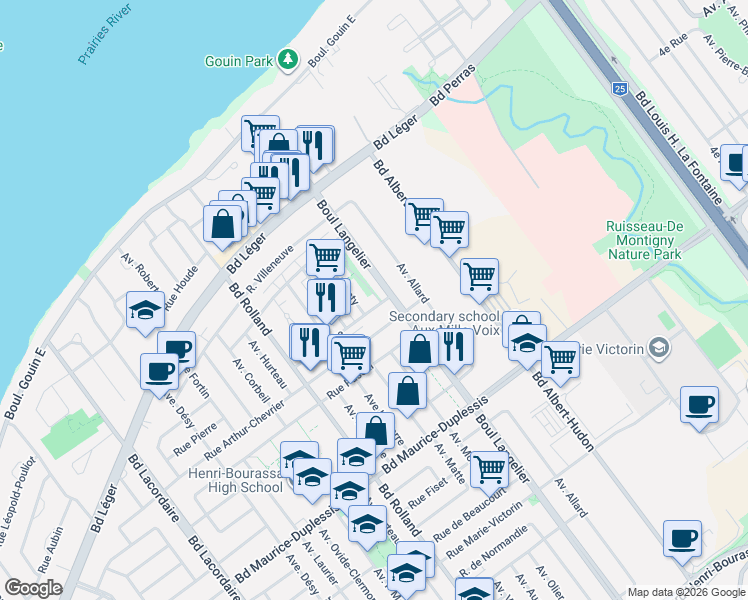map of restaurants, bars, coffee shops, grocery stores, and more near 6443 Rue Pierre in Montréal