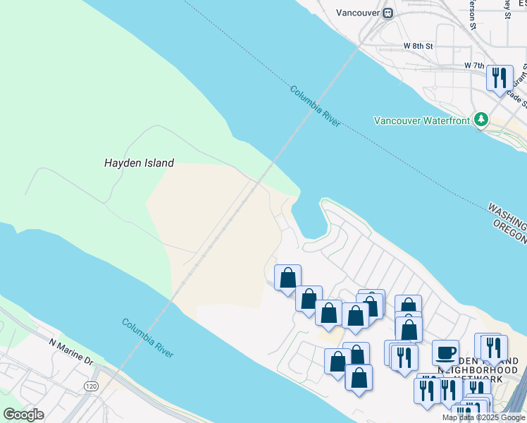 map of restaurants, bars, coffee shops, grocery stores, and more near 3000N North Hayden Island Drive in Portland