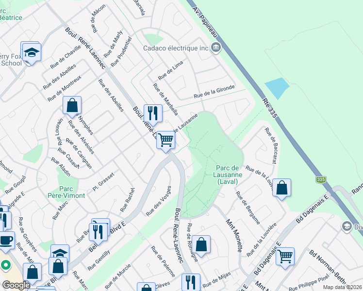 map of restaurants, bars, coffee shops, grocery stores, and more near 897 Rue de Lausanne in Laval