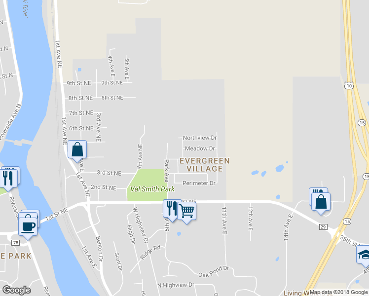 map of restaurants, bars, coffee shops, grocery stores, and more near 101 Meadow Drive in Sartell