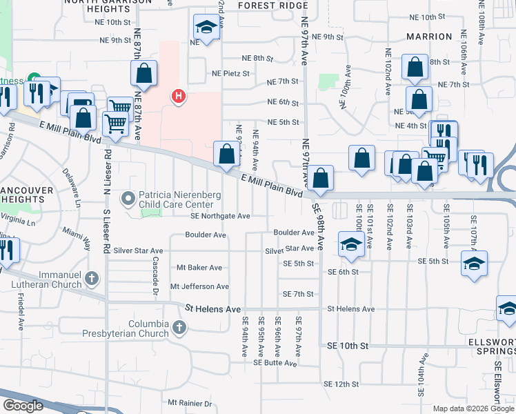map of restaurants, bars, coffee shops, grocery stores, and more near 109 Southeast 94th Avenue in Vancouver
