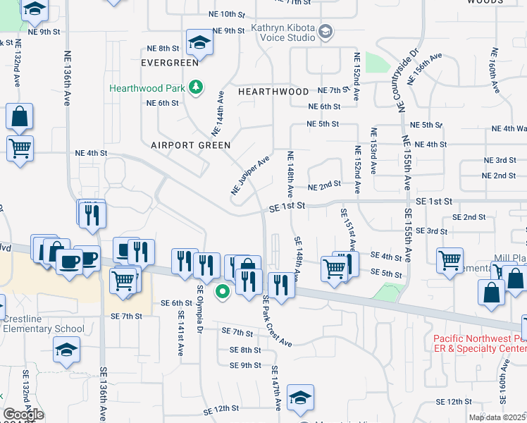 map of restaurants, bars, coffee shops, grocery stores, and more near 218 Southeast 1st Street in Vancouver