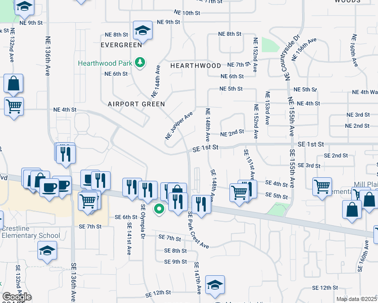 map of restaurants, bars, coffee shops, grocery stores, and more near 605 Southeast 1st Street in Vancouver