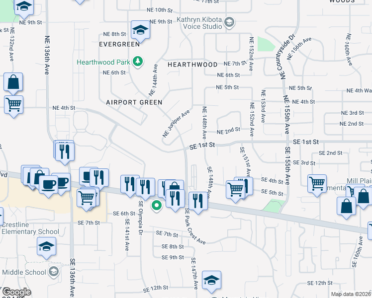 map of restaurants, bars, coffee shops, grocery stores, and more near 704 Southeast 1st Street in Vancouver