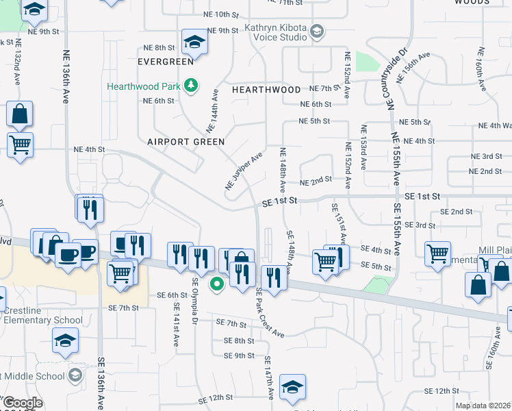 map of restaurants, bars, coffee shops, grocery stores, and more near 710 Southeast 1st Street in Vancouver
