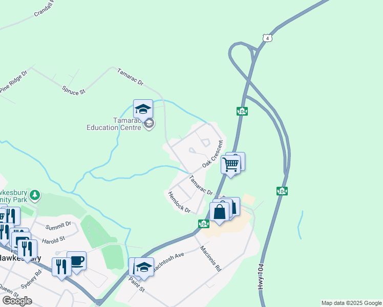 map of restaurants, bars, coffee shops, grocery stores, and more near 15 Birchwood Court in Port Hawkesbury
