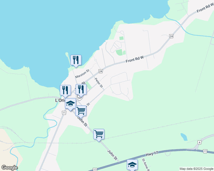 map of restaurants, bars, coffee shops, grocery stores, and more near 884 Victoria Street in L'Orignal