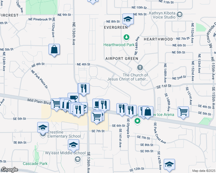 map of restaurants, bars, coffee shops, grocery stores, and more near 100 Southeast Olympia Drive in Vancouver