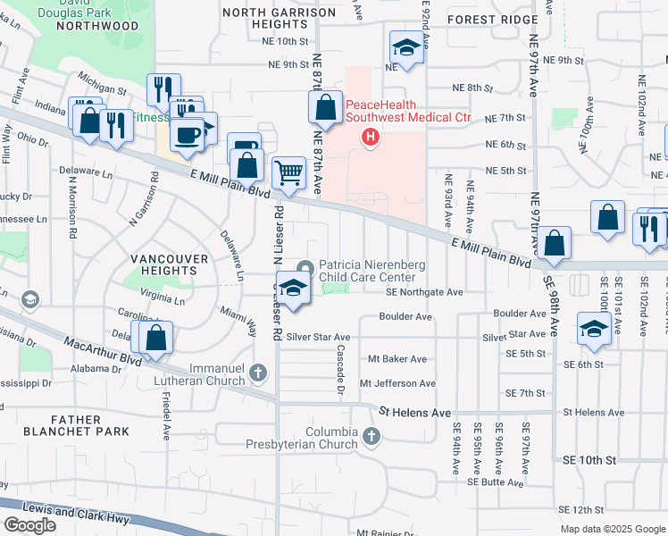 map of restaurants, bars, coffee shops, grocery stores, and more near 100 Southeast 88th Avenue in Vancouver