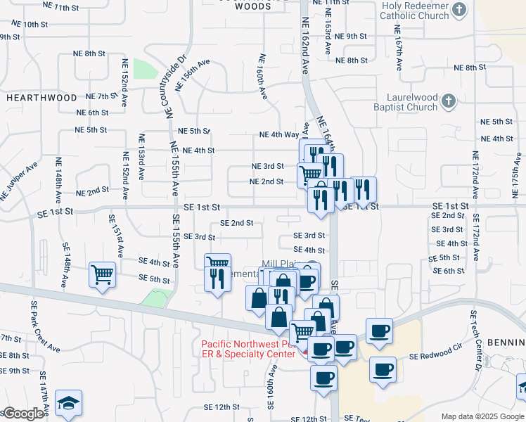 map of restaurants, bars, coffee shops, grocery stores, and more near 15917 Southeast 1st Street in Vancouver
