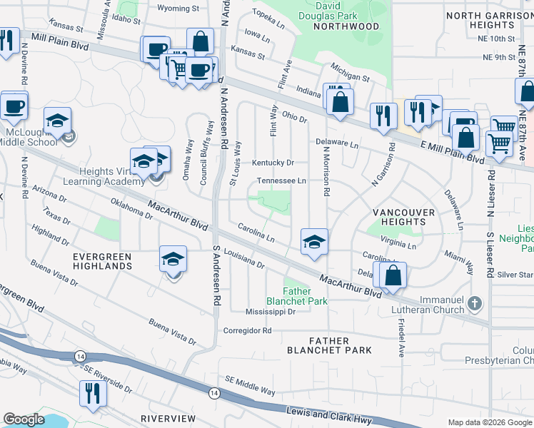 map of restaurants, bars, coffee shops, grocery stores, and more near 6908 Tennessee Lane in Vancouver