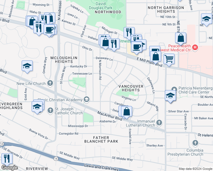map of restaurants, bars, coffee shops, grocery stores, and more near 103 South Garrison Road in Vancouver