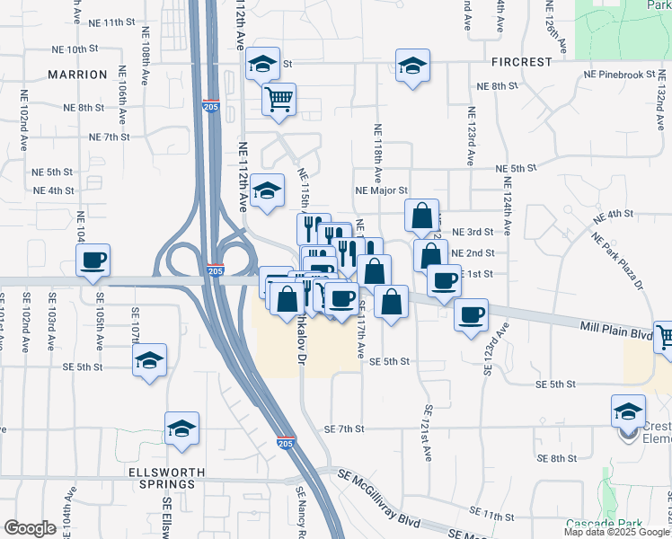 map of restaurants, bars, coffee shops, grocery stores, and more near 11620 Northeast 116th Avenue in Vancouver