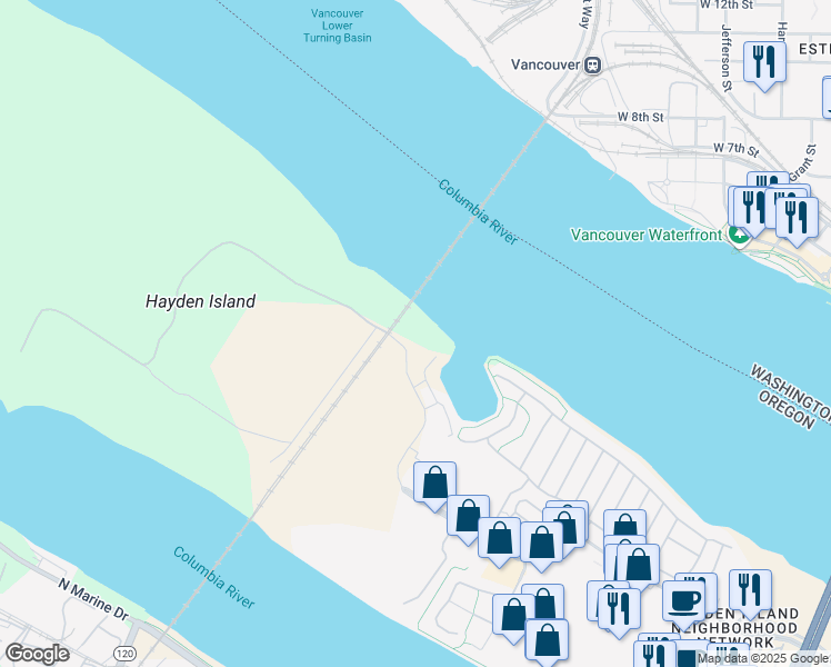 map of restaurants, bars, coffee shops, grocery stores, and more near 3000N North Hayden Island Drive in Portland