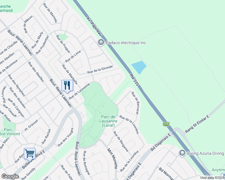 map of restaurants, bars, coffee shops, grocery stores, and more near 2127 Rue de Roubaix in Laval