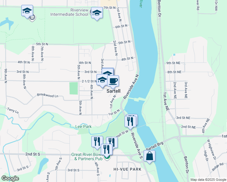 map of restaurants, bars, coffee shops, grocery stores, and more near in Sartell