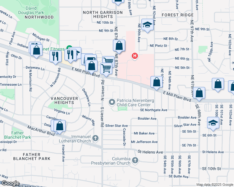 map of restaurants, bars, coffee shops, grocery stores, and more near 100 Southeast 88th Avenue in Vancouver