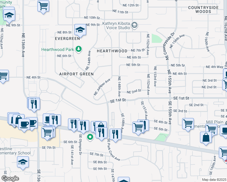 map of restaurants, bars, coffee shops, grocery stores, and more near 14621 Northeast Coast Pine Court in Vancouver