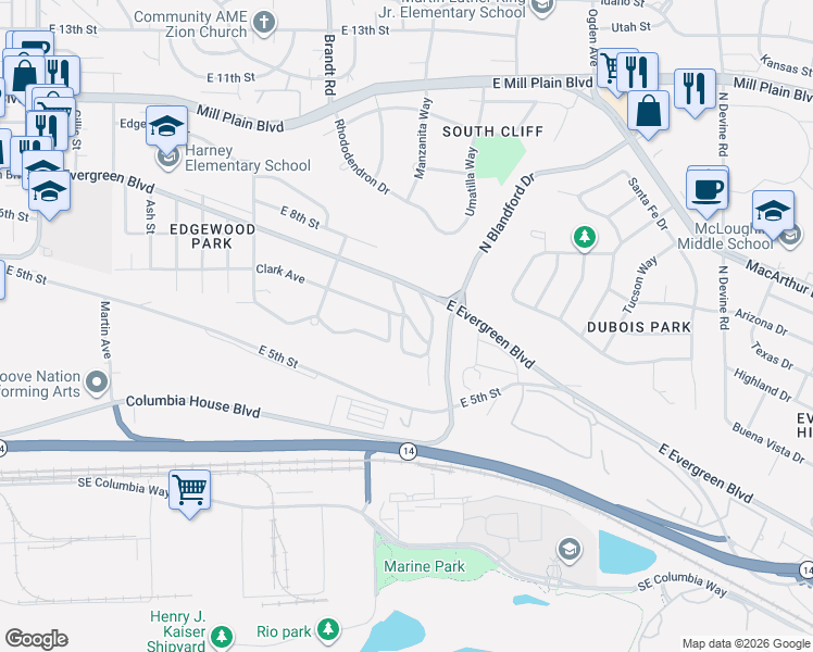 map of restaurants, bars, coffee shops, grocery stores, and more near 125 Farview Drive in Vancouver
