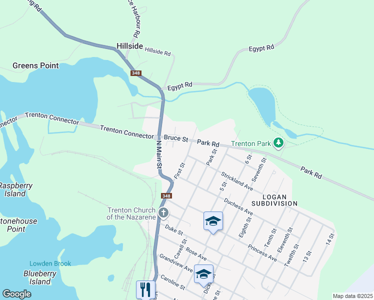 map of restaurants, bars, coffee shops, grocery stores, and more near 33 First Street in Trenton