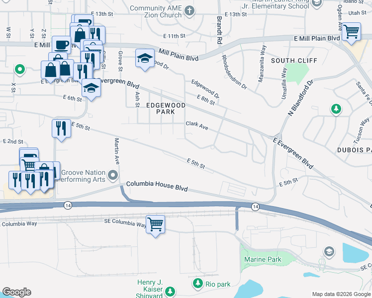 map of restaurants, bars, coffee shops, grocery stores, and more near 3617 Wauna Vista Drive in Vancouver