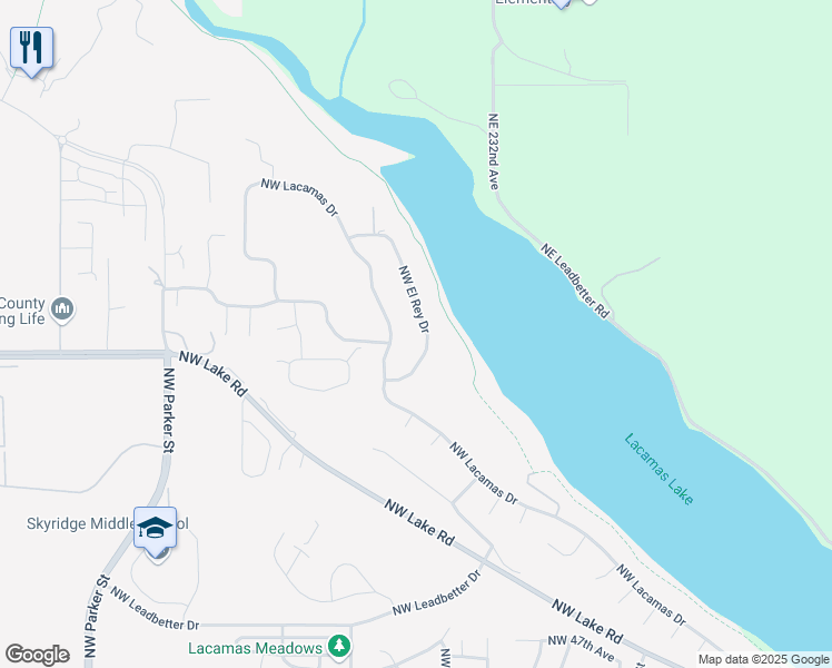 map of restaurants, bars, coffee shops, grocery stores, and more near 5823 Northwest El Rey Drive in Camas