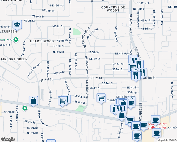 map of restaurants, bars, coffee shops, grocery stores, and more near 15501 Northeast 2nd Street in Vancouver