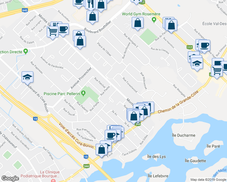 map of restaurants, bars, coffee shops, grocery stores, and more near 24 Rue du Pomerol in Boisbriand