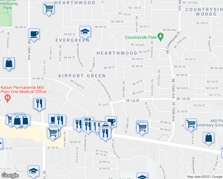 map of restaurants, bars, coffee shops, grocery stores, and more near 14513 Northeast Juniper Avenue in Vancouver