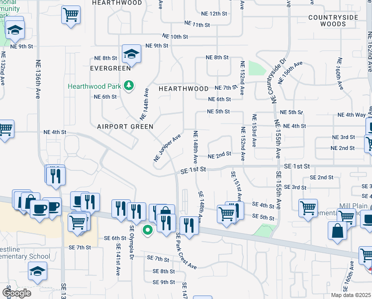 map of restaurants, bars, coffee shops, grocery stores, and more near 214 Northeast 148th Place in Vancouver