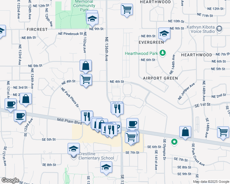 map of restaurants, bars, coffee shops, grocery stores, and more near 13611 Northeast 4th Street in Vancouver