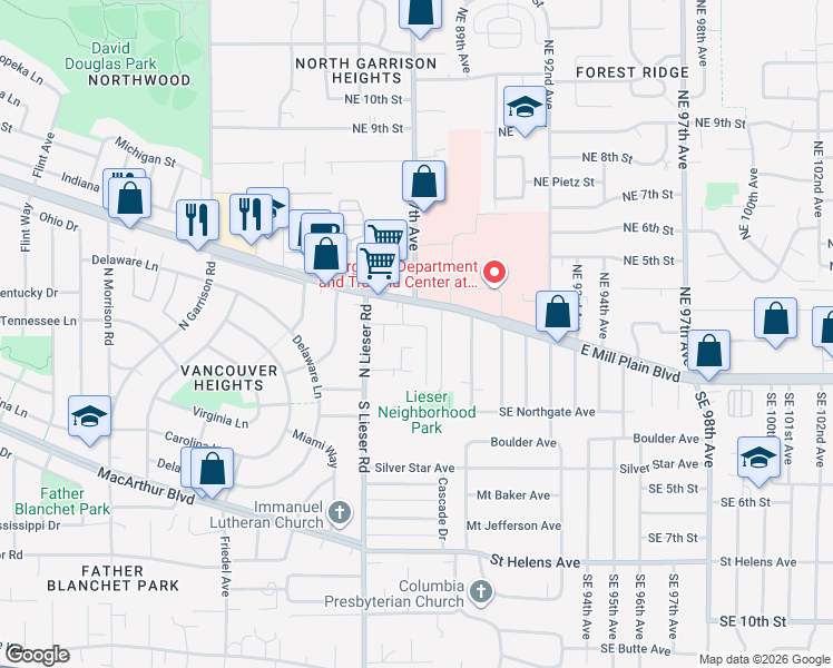 map of restaurants, bars, coffee shops, grocery stores, and more near 212 Northeast 88th Avenue in Vancouver