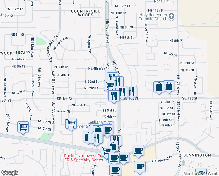 map of restaurants, bars, coffee shops, grocery stores, and more near 212 Northeast 164th Avenue in Vancouver