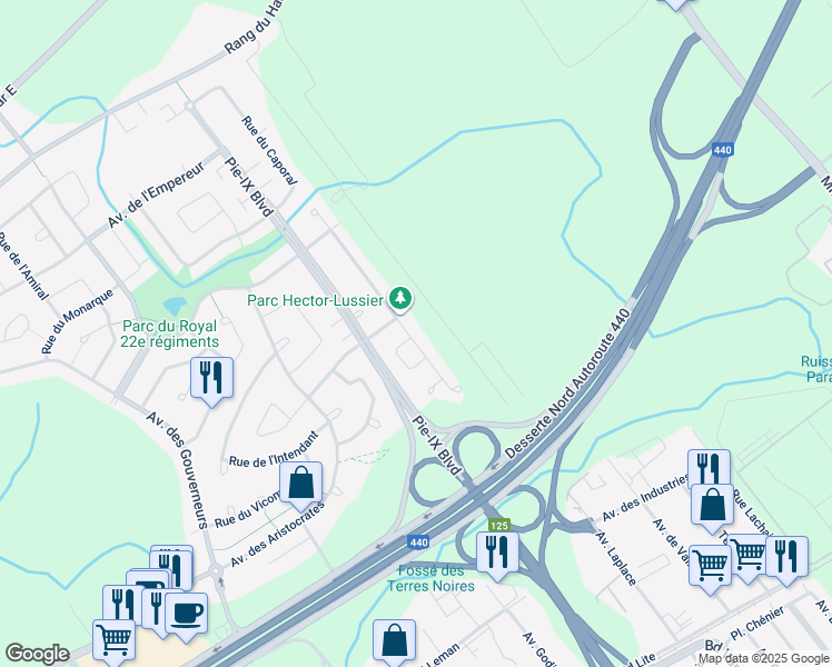 map of restaurants, bars, coffee shops, grocery stores, and more near 3175 Rue Hector - Lussier in Laval