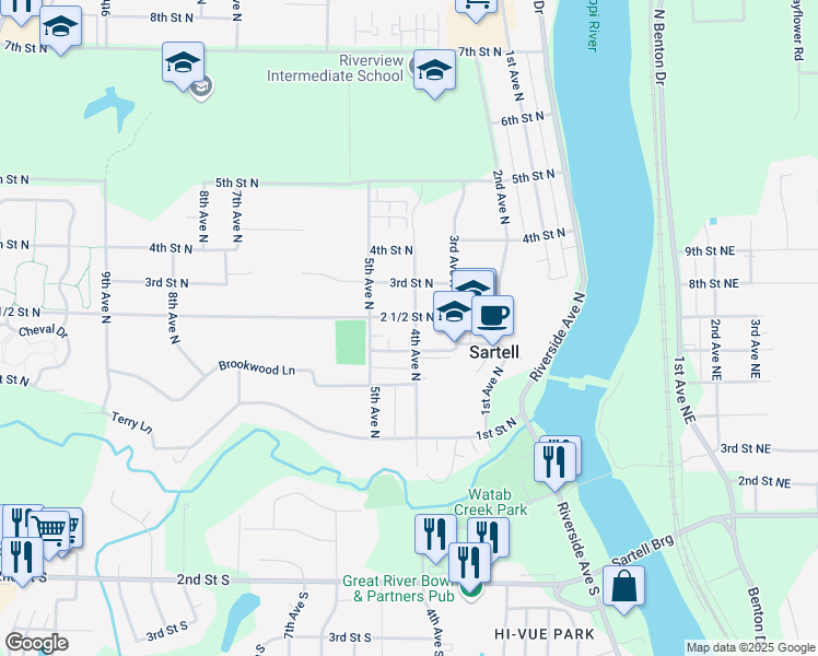map of restaurants, bars, coffee shops, grocery stores, and more near 400 2 1/2 Street North in Sartell
