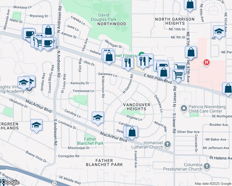 map of restaurants, bars, coffee shops, grocery stores, and more near 7508 Tennessee Lane in Vancouver