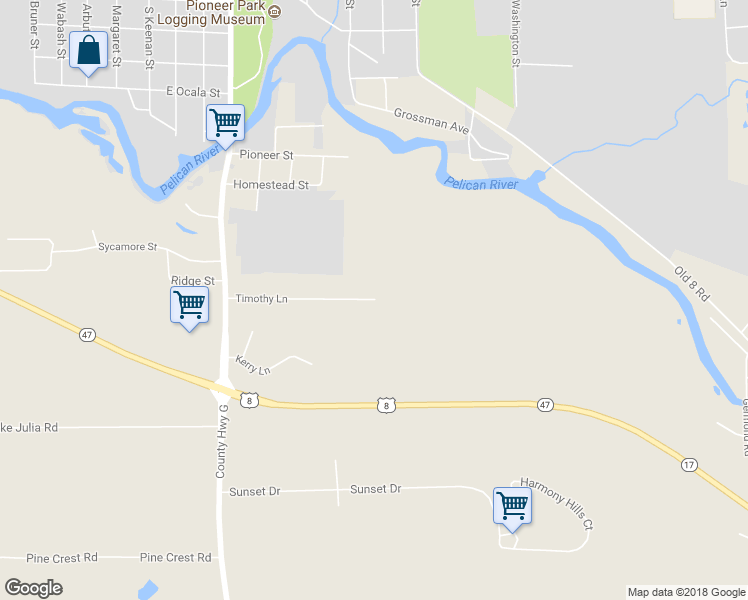 map of restaurants, bars, coffee shops, grocery stores, and more near 5130 Timothy Lane in Rhinelander