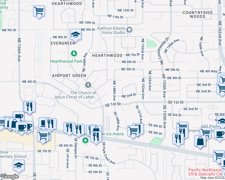 map of restaurants, bars, coffee shops, grocery stores, and more near 214 Northeast 148th Place in Vancouver