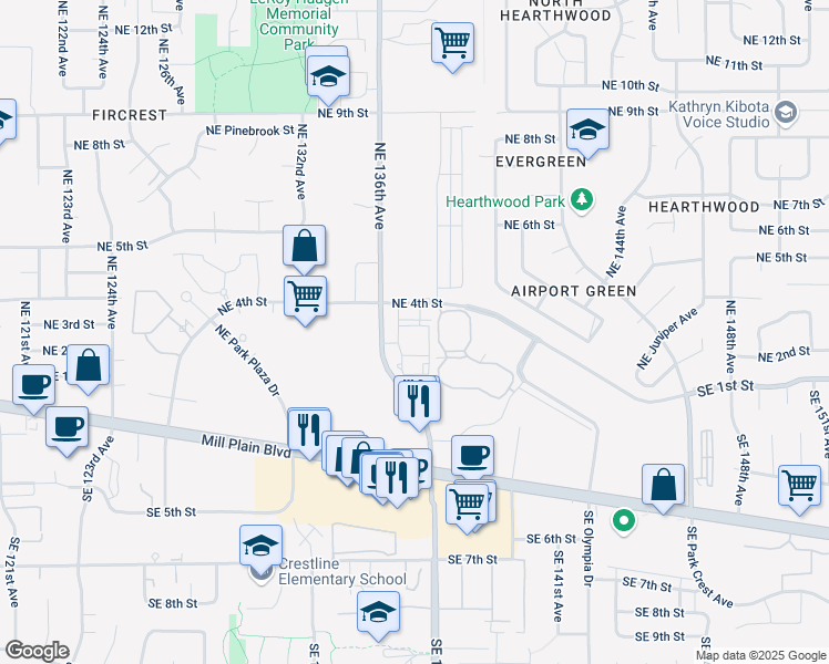 map of restaurants, bars, coffee shops, grocery stores, and more near 13611 Northeast 4th Street in Vancouver