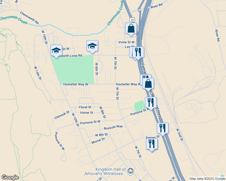 map of restaurants, bars, coffee shops, grocery stores, and more near 811 Garden Ct in The Dalles
