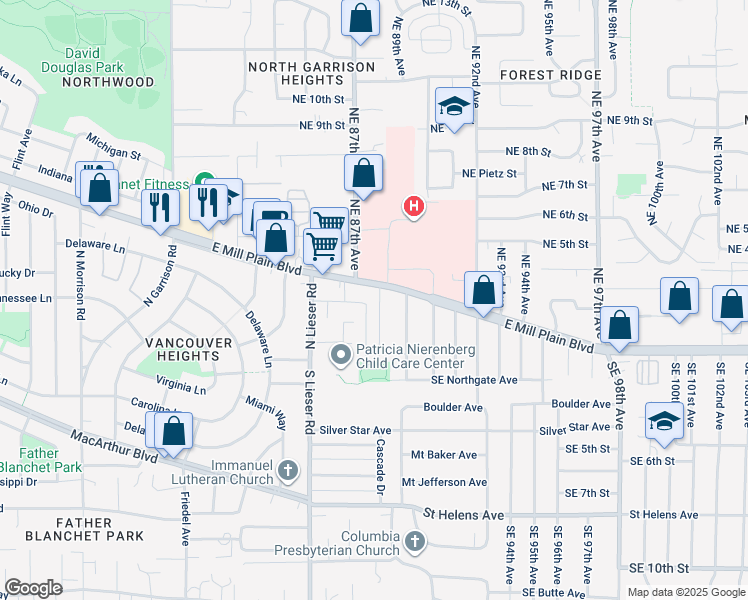 map of restaurants, bars, coffee shops, grocery stores, and more near 212 Northeast 88th Avenue in Vancouver