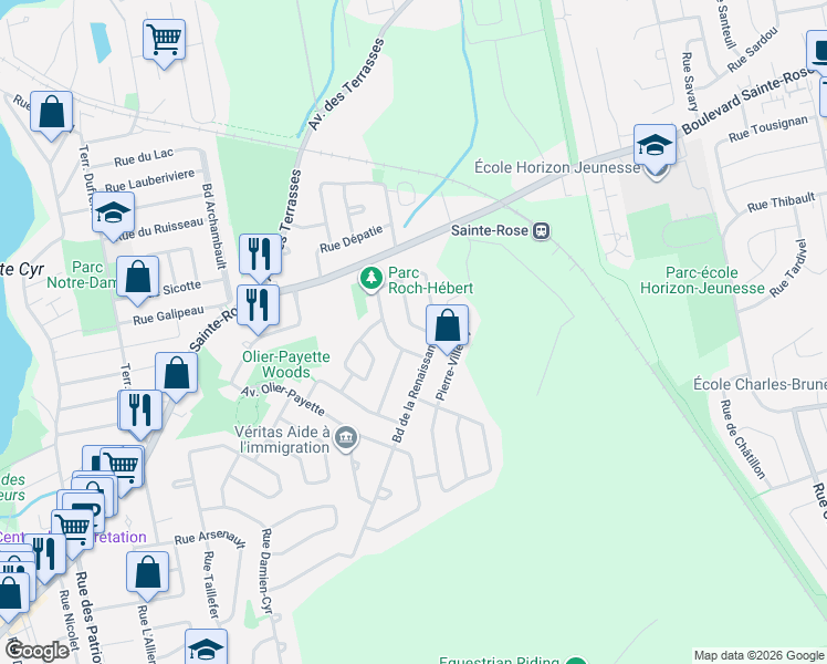 map of restaurants, bars, coffee shops, grocery stores, and more near 1087 Rue André-Forand in Laval