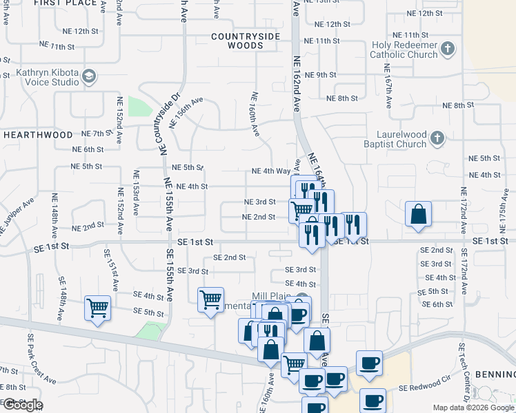 map of restaurants, bars, coffee shops, grocery stores, and more near 15918 Northeast 2nd Street in Vancouver
