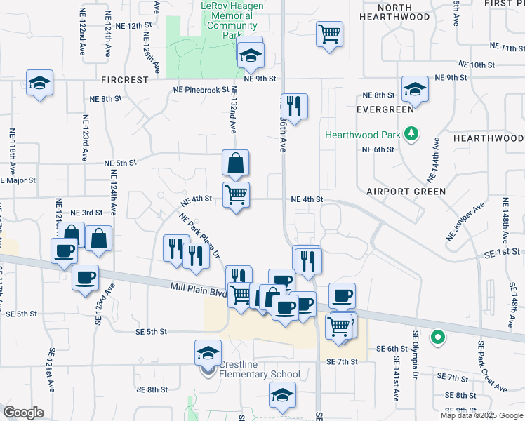 map of restaurants, bars, coffee shops, grocery stores, and more near 13163-13175 NE 4th St in Vancouver
