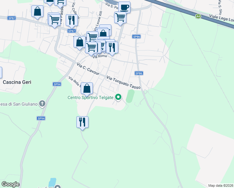 map of restaurants, bars, coffee shops, grocery stores, and more near 19 Via Divisione Acqui in Provincia di Bergamo