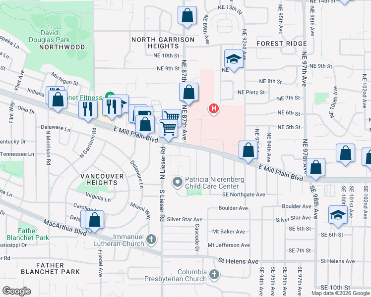 map of restaurants, bars, coffee shops, grocery stores, and more near 212 Northeast 88th Avenue in Vancouver